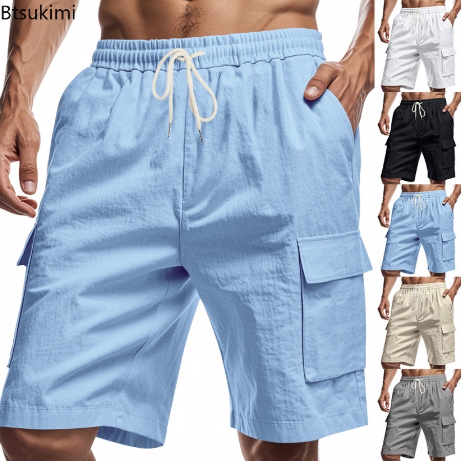 Short Linen Drawstring - Nowe 2025 męskie szorty Cargo letnie