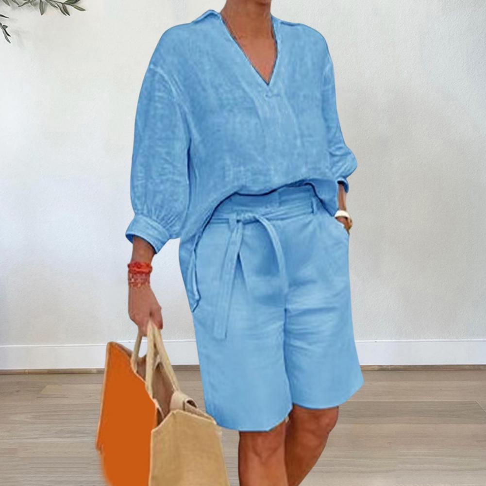 Linen Shirt Breathable - Damski dwuczęściowy zestaw z bawełny i