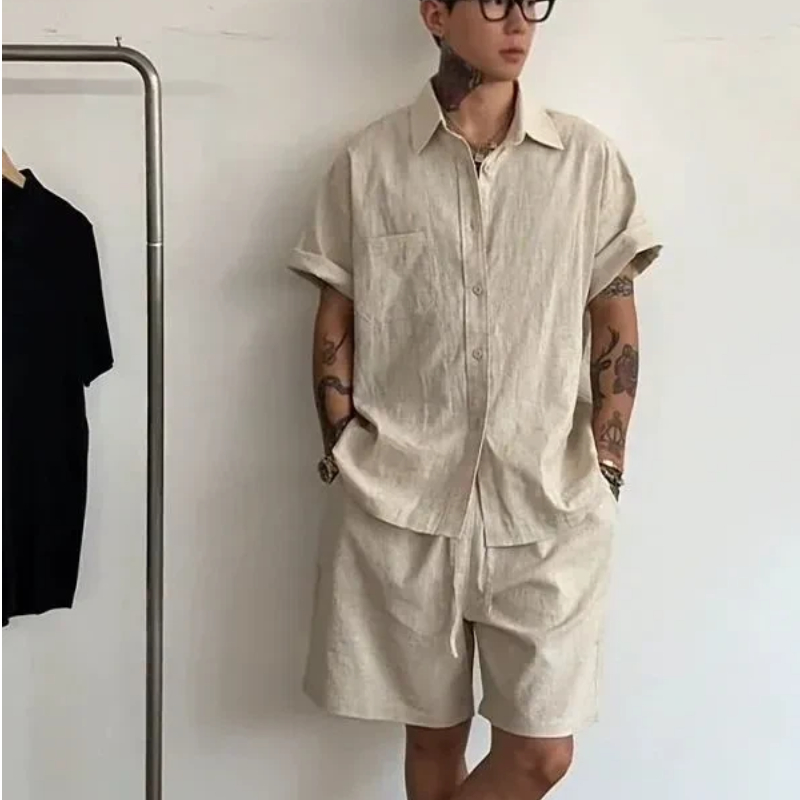 Męski lniano-bawełniany zestaw – Linen Shirt Breathable recenzja i cena