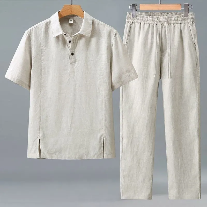 Męski letni lniany komplet dwu – Short Linen Drawstring recenzja i cena